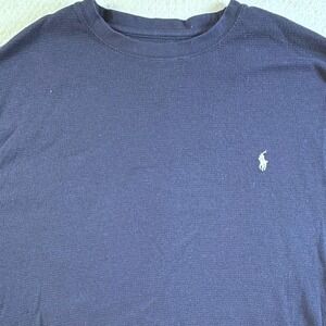 Polo Ralph Lauren Thermal Shirt Mens 2XL Navy Blue Waffle Knit Long Sleeve Pony